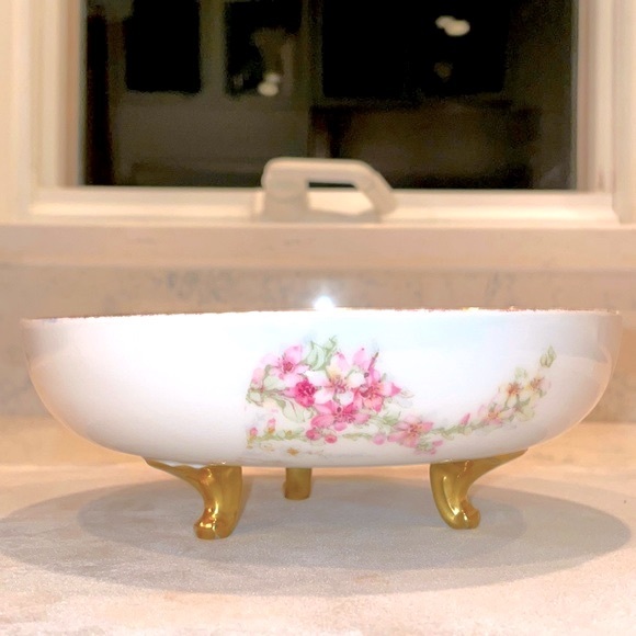 Limoges France Antique Three Footed Elite Works Floral Bowl EUC - Picture 7 of 7